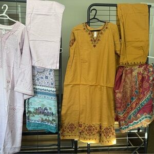 M&M'S Mustard Yellow Embroidered Women's Dress Set